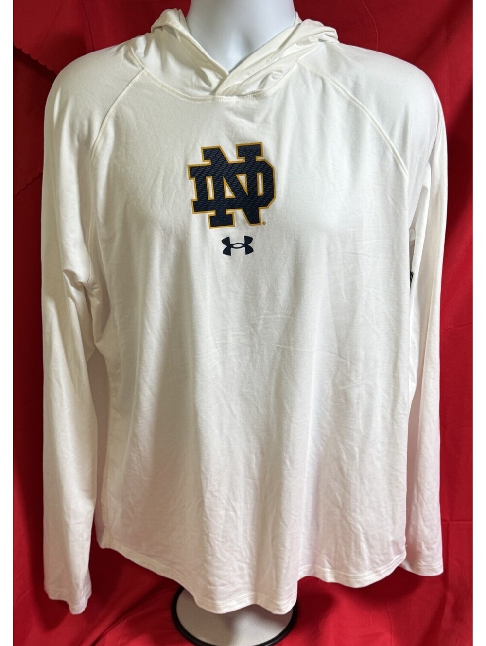 Under Armour Notre Dame Fighting Irish White Hoodie T Shirt Mens L NWT